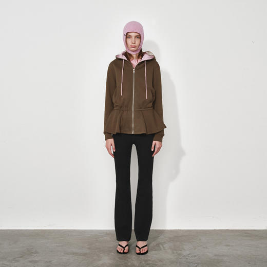 NUTH复古宽松撞色收腰鱼尾中长款连帽卫衣开衫外套女 商品图5