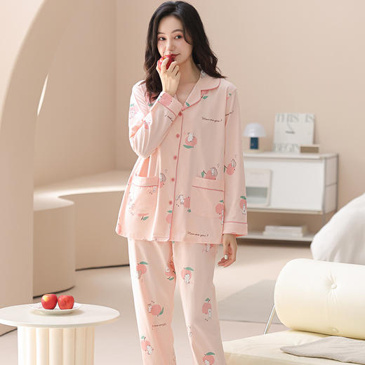 雀说 纯棉公主风睡衣女秋季长袖长裤翻领开衫可外穿家居服套装 商品图2