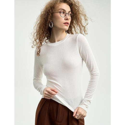 百媚生 面膜T天丝莱赛尔羊毛长袖t恤打底衫1688-68 商品图1