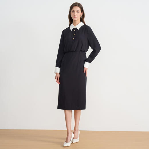 EITIE爱特爱精致通勤撞色翻领收腰包臀一步裙连衣裙2025秋季新款连衣裙C2507832 商品图3