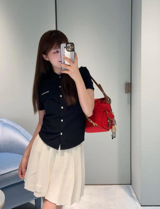 MIU棉质珠地透气网系扣POLO精致衬衫开衫 商品图1