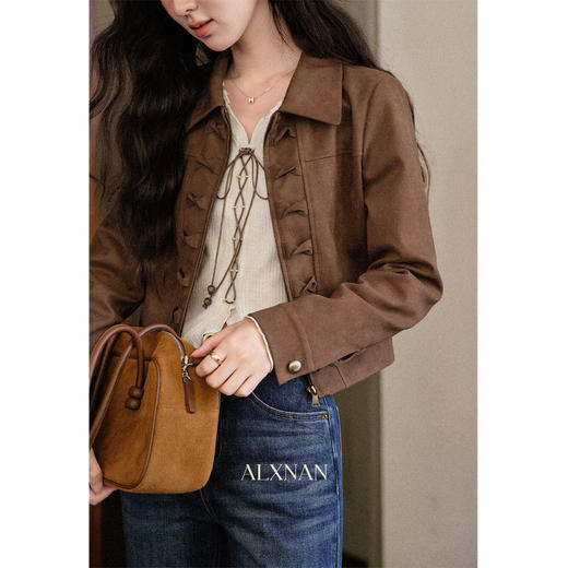 鹿向南「蝶宿云栖」咖色长袖夹克短款外套女早秋新款小众开衫上衣 商品图3