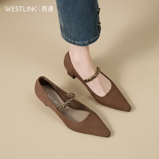 【限时秒杀】西遇尖头高跟鞋女新款秋季绒面法式绝美复古玛丽珍鞋细跟单鞋V1756995 商品图1