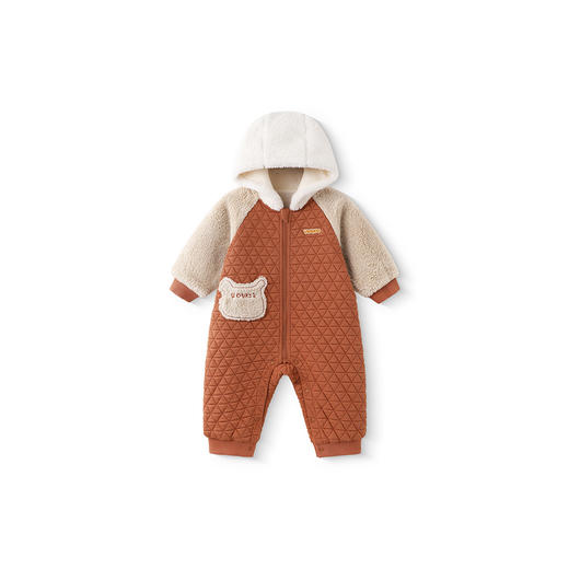 英氏婴儿衣服秋冬绒感保暖夹棉男童连身衣连帽可爱女童衣服抗静电 商品图4