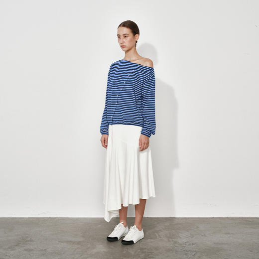 NUTH正反两穿斜肩露肩条纹长袖t恤上衣女 商品图4