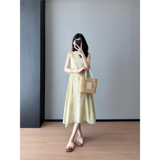 丁摩 轻氧感精灵裙！天丝亚麻绿色印花背心连衣裙女气质款显瘦夏新5ZF-42505 商品图2