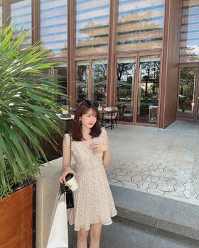 金蘑菇菇【只此青绿 山水印花系列】2版本长短款/清丽碎花连衣裙