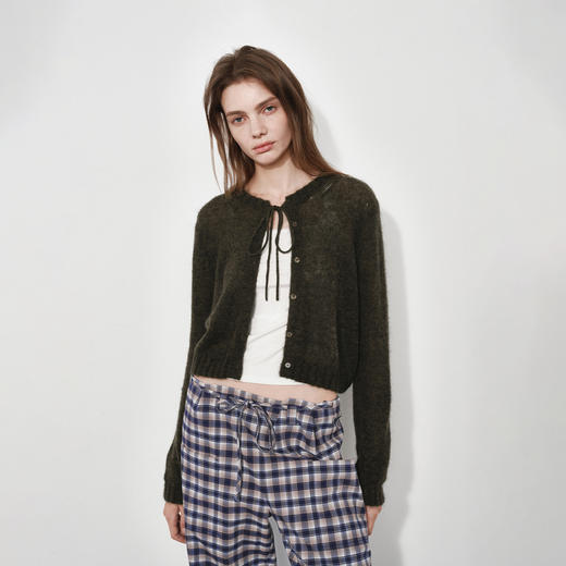 NUTH 半透羊毛混纺宽松短款系带针织开衫女 商品图4