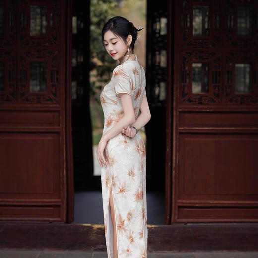 双层华尔缎长款旗袍，修身显瘦日常旗袍LJX-8146 商品图3