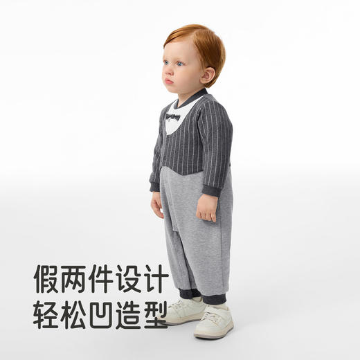 英氏婴儿衣服冬季假两件男童连身衣男宝礼服保暖衣服新款冬季男宝周岁哈衣 商品图3