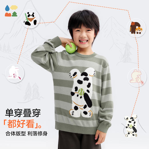 【动物条纹针织衫】森林棠25秋款儿童纯棉卡通图案提花针织条纹毛衣80612508 商品图2