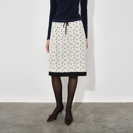 NUTH不规则波点拼接撞色抽绳直筒半身裙女 商品图4