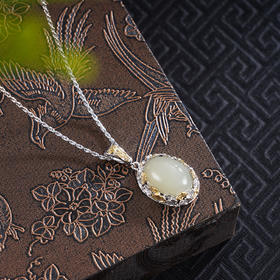 子佩集925银【杏福华年】套链【DZ06866】纯银古法银和田玉银杏项链2507