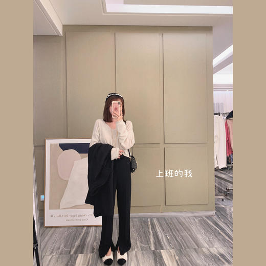 金蘑菇菇【 soho黑西裤yyds】韩系微喇开叉直筒休闲西裤女 商品图5