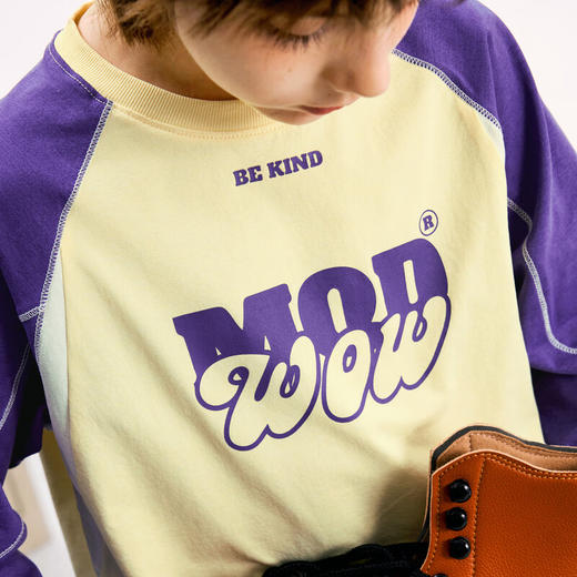 【MQD】男大童秋季潮酷休闲字母撞色长袖T恤 商品图3