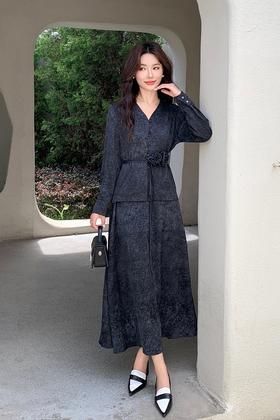 Le Malene 知性优雅印花系带套装裙 20974