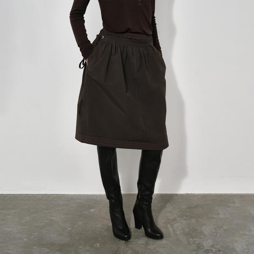 NUTH复古拼接半身裙双腰头中长款a字伞裙女 棕咖色 商品图3