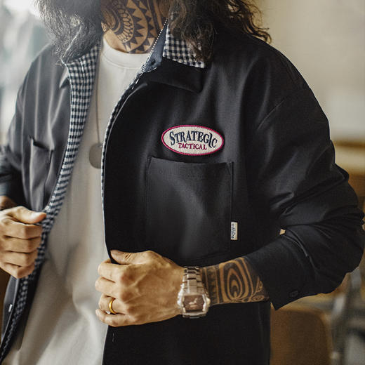 马登工装美式黑色口袋衬衫长袖梭织山系薄款机能通勤衬衣外套男秋 商品图0