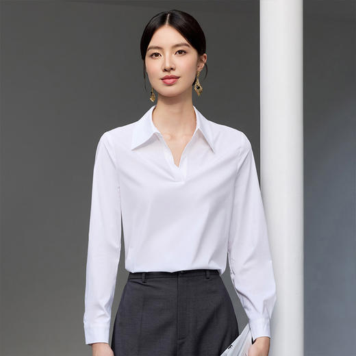 IWY/白色V领衬衫新款女轻奢高级感女装长袖职业面试正装女25B755 商品图1