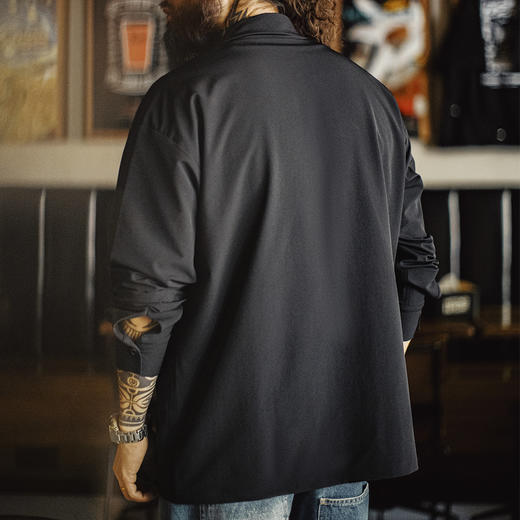 马登工装美式黑色口袋衬衫长袖梭织山系薄款机能通勤衬衣外套男秋 商品图4