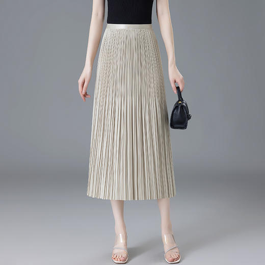 丁摩 细褶显瘦气质百褶半身裙女夏季a字大摆裙通勤韩版中长裙5ZF-8111 商品图3