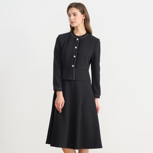 EITIE爱特爱木耳领假两件收腰显瘦通勤气质2025秋季新款连衣裙C2507838 商品图5