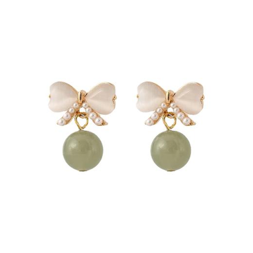 【预售3天】天然和田玉碧玉珍珠耳坠耳环气质高级感蝴蝶结耳钉TB675541101297 商品图4