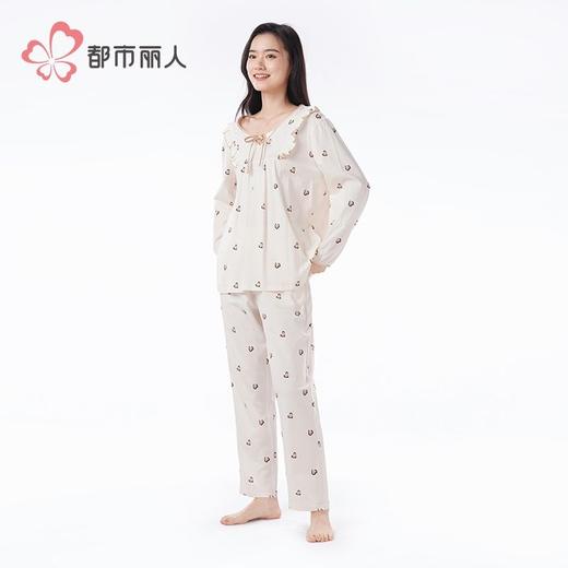 都市丽人睡衣单面无尘棉睡衣女士家居服长袖长裤棉质套装LHH2R7 商品图3