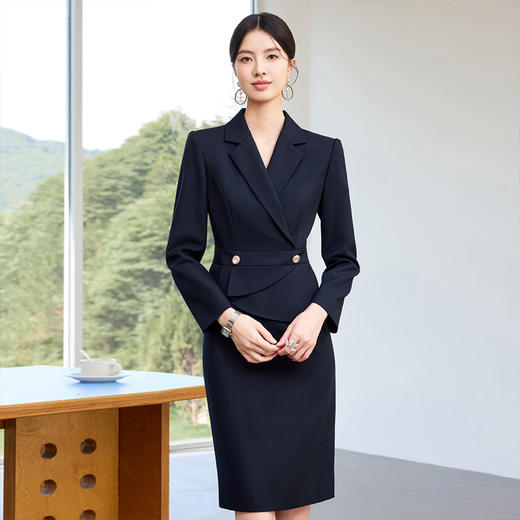 IWY/藏青色假两件西装连衣裙女正式场合酒店经理接待职业工作服25Q817 商品图1