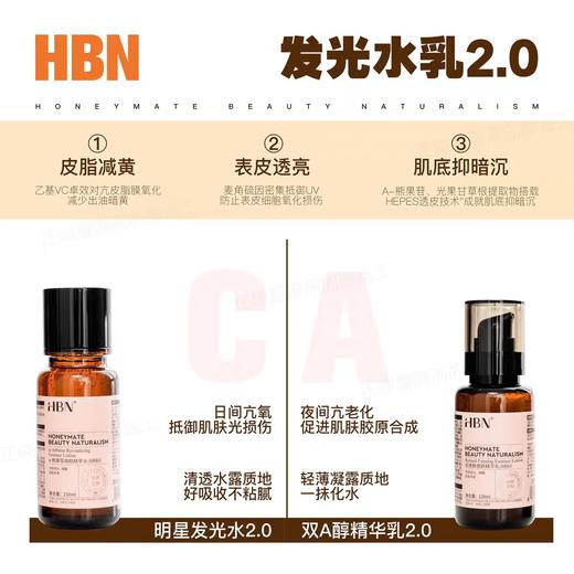 HBN视黄醇精华乳2.0双a醇乳液120ML发光水150ML NBN发光水乳紧致抗皱焕亮淡化细纹（水乳一套268下单后退差价）） 商品图2