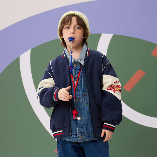 【MQD】秋季新品男大童学院风撞色拼接宽松休闲棒球服外套 商品图1