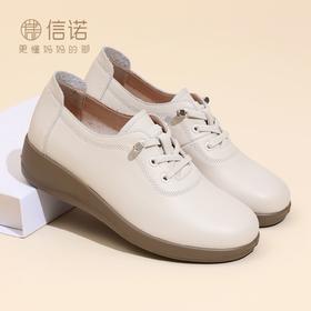信诺超软底妈妈鞋中老年轻便舒适女鞋子平底休闲皮鞋2025新款秋季5Q9318-11