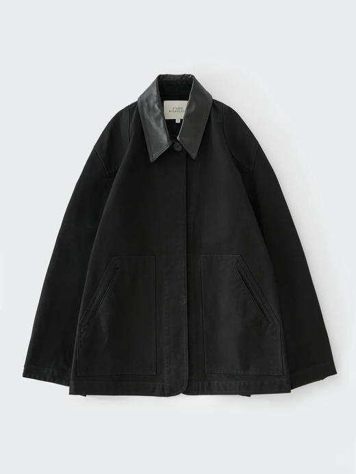 Studio Nicholson 25PF 深蓝色Leader小羊皮领斜纹棉工装外套 商品图9