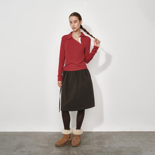 NUTH 修身显瘦正肩针织长袖T恤斜领弹力打底针织衫女 花灰/藏蓝 商品图5