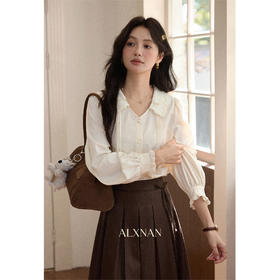 鹿向南「秋风香草」早秋长袖杏色V领衬衫新款休闲宽松显瘦开衫女