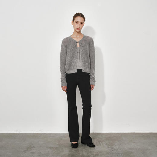 NUTH 半透羊毛混纺宽松短款系带针织开衫女 商品图5