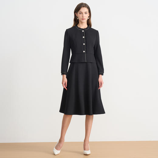 EITIE爱特爱木耳领假两件收腰显瘦通勤气质2025秋季新款连衣裙C2507838 商品图3