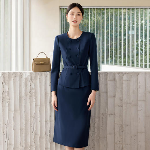 IWY/藏青色西装套裙女秋季高级感正式场合职业裙装工作服WCS099 商品图1