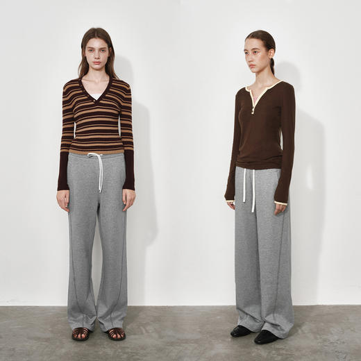 NUTH 可束脚直筒卫裤基础款宽松抽绳休闲裤女 花灰色/勃艮第红 商品图1