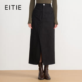 EITIE爱特爱挺括工装设计感不对称高腰黑色长款半裙2025秋季新款C2506816