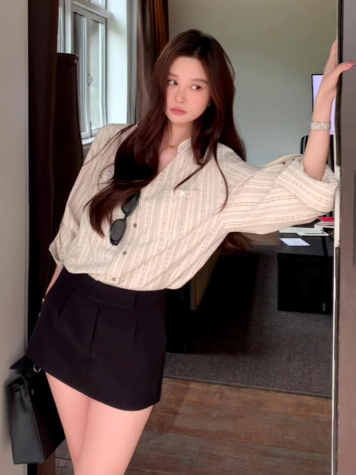 送8元退货运费【老钱风亚麻立领衬衫+百搭短款裙裤】早秋封神套装！王炸组合△版型不挑身材 颜色不挑肤色四搭配裙裤简直韩系女主即视感~ 商品图2