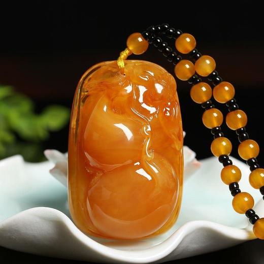 丁摩 老蜜蜡葫芦吊坠长款琥珀项链男女款莲花鱼鲤鱼毛衣链民族风挂坠饰5ZF-74364 商品图2