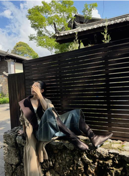 THESOONG|"流光奢感"弹力真丝缎面光泽感尖头中筒靴HWZB7570 商品图2