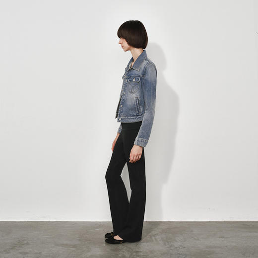 NUTH复古水洗做旧修身正肩短款牛仔外套女 商品图5