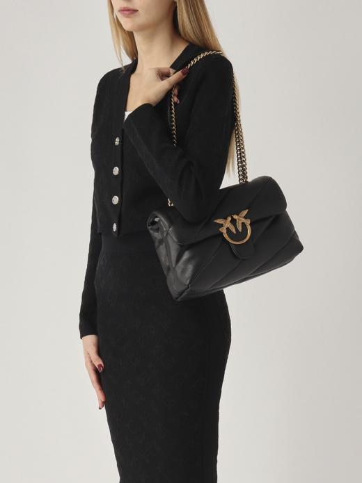 【新品现货超惠秒】Pinko Love Puff 女士绗缝真皮单肩包，黑金配色 商品图5