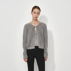 NUTH 半透羊毛混纺宽松短款系带针织开衫女