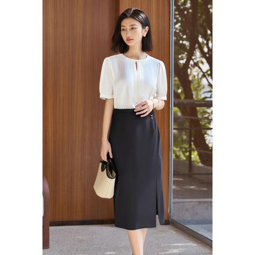 剩S/M/L/XL 【极简短袖衬衫高腰开叉包臀半裙两件套】显瘦女套装夏季高级感3914 商品图1