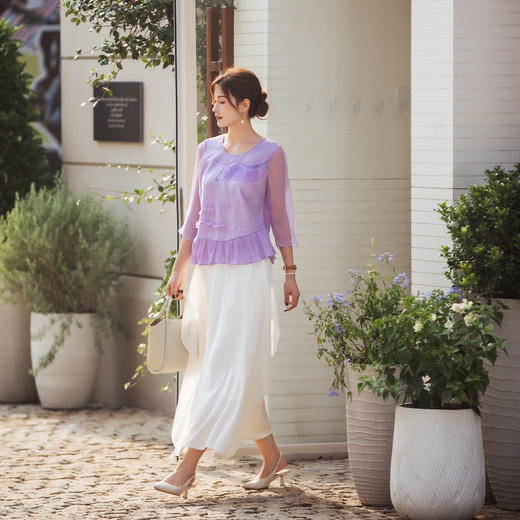 【林栖设计小店】【林栖推荐】【现货】天丝紫色修身气质2025早秋上衣衬衣女N1953292 商品图1