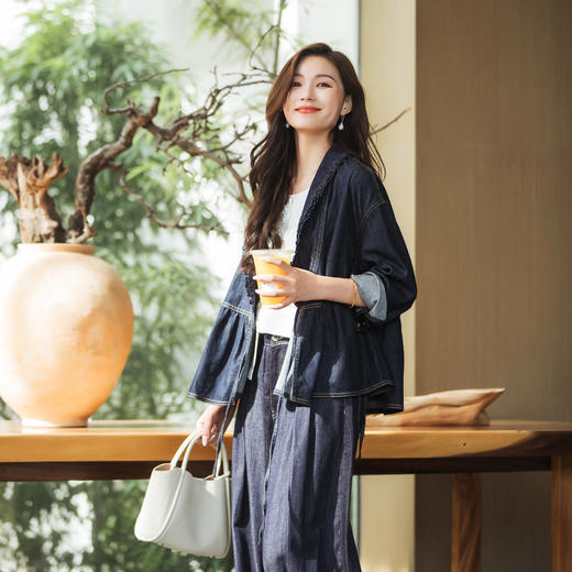 【林栖设计小店】（现货）【草木丹宁】牛仔外套蓝印花纹花边2025秋季新款国风上衣1953115 商品图0