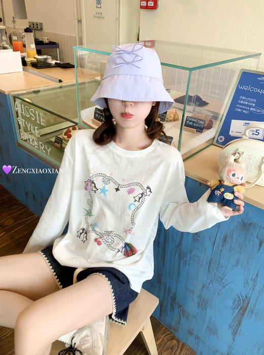 【169元任选2件】最后一波现货！！撞色贝壳绣串珠抽绳牛仔短裤 商品图6